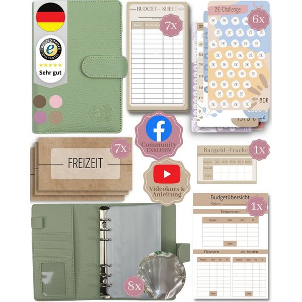 BeginnerBudget Ringbuchmappe Budgetplaner Starter-Set Sparbuch zum Geld Sparen + Spar-Challenges, Sparen mit Umschlagmethode + Anleitung - Ringbuch - Binder A6