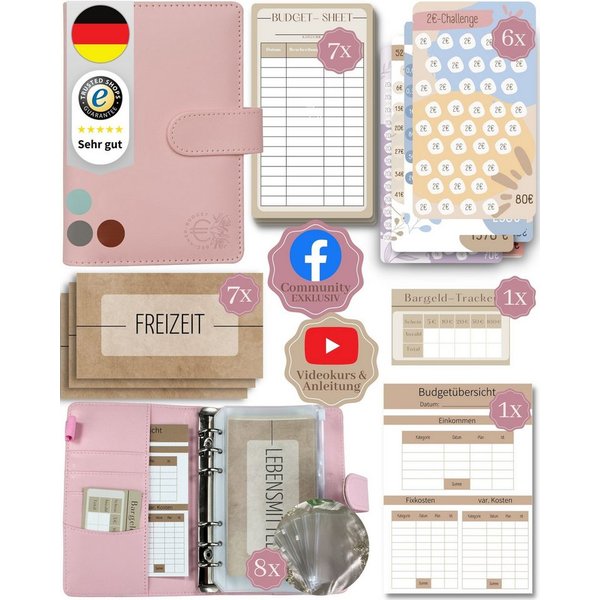 BeginnerBudget Ringbuchmappe Budgetplaner Starter-Set Sparbuch zum Geld Sparen + Spar-Challenges, Sparen mit Umschlagmethode + Anleitung - Ringbuch - Binder A6