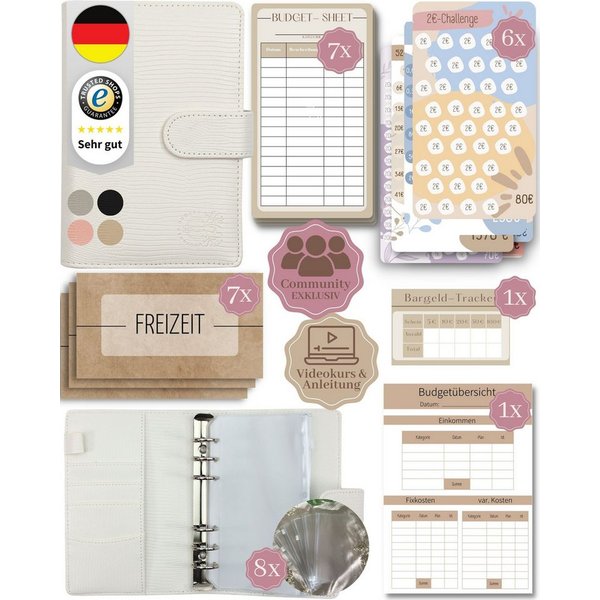 BeginnerBudget Ringbuchmappe Budgetplaner Starter-Set Sparbuch zum Geld Sparen + Spar-Challenges, Sparen mit Umschlagmethode + Anleitung - Ringbuch - Binder A6