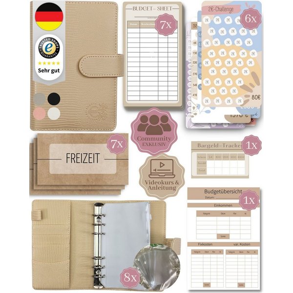 BeginnerBudget Ringbuchmappe Budgetplaner Starter-Set Sparbuch zum Geld Sparen + Spar-Challenges, Sparen mit Umschlagmethode + Anleitung - Ringbuch - Binder A6