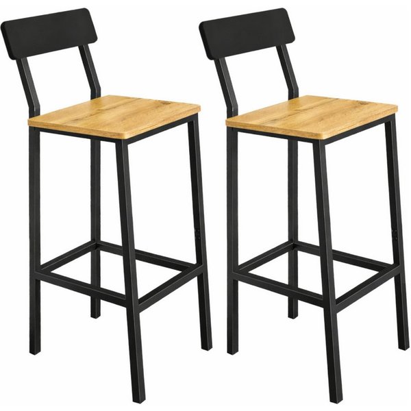 BEGRYF Barhocker 2er-Set Rückenlehne Schwarz Eichefarben 40 x 29,5 x 90 cm (Barhocker-Set, 2 St., 2er-Set)