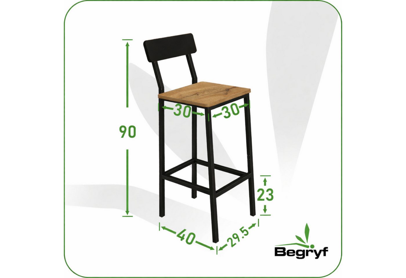 BEGRYF Barhocker 2er-Set Rückenlehne Schwarz Eichefarben 40 x 29,5 x 90 cm (Barhocker-Set, 2 St., 2er-Set) – Bild 3 von 5