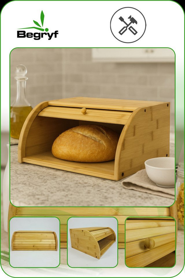 BEGRYF Brotkasten KH4, Bambus, (Einzelartikel, 1-teilig), Rolldeckel mit Griffknopf – Bild 2 von 5