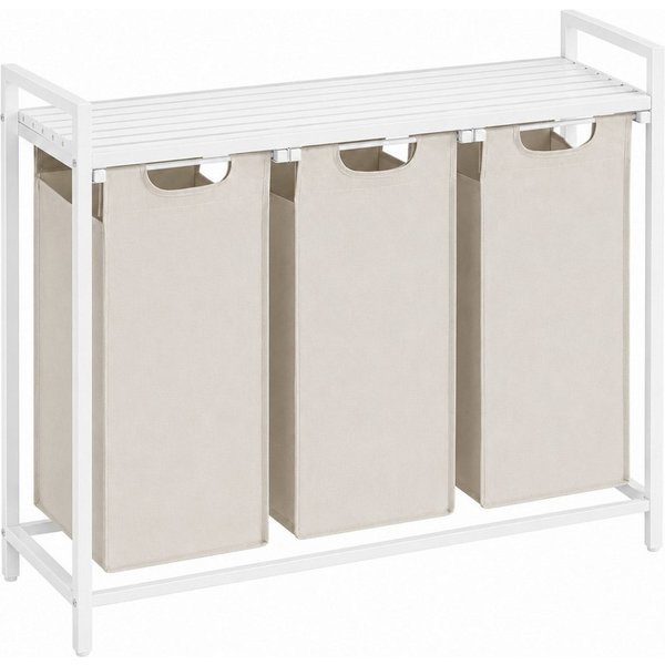 BEGRYF Wäschekorb Weiß Beige 92,5 x 33 x 71 3x38l, 3 F ächer, mit Ablage
