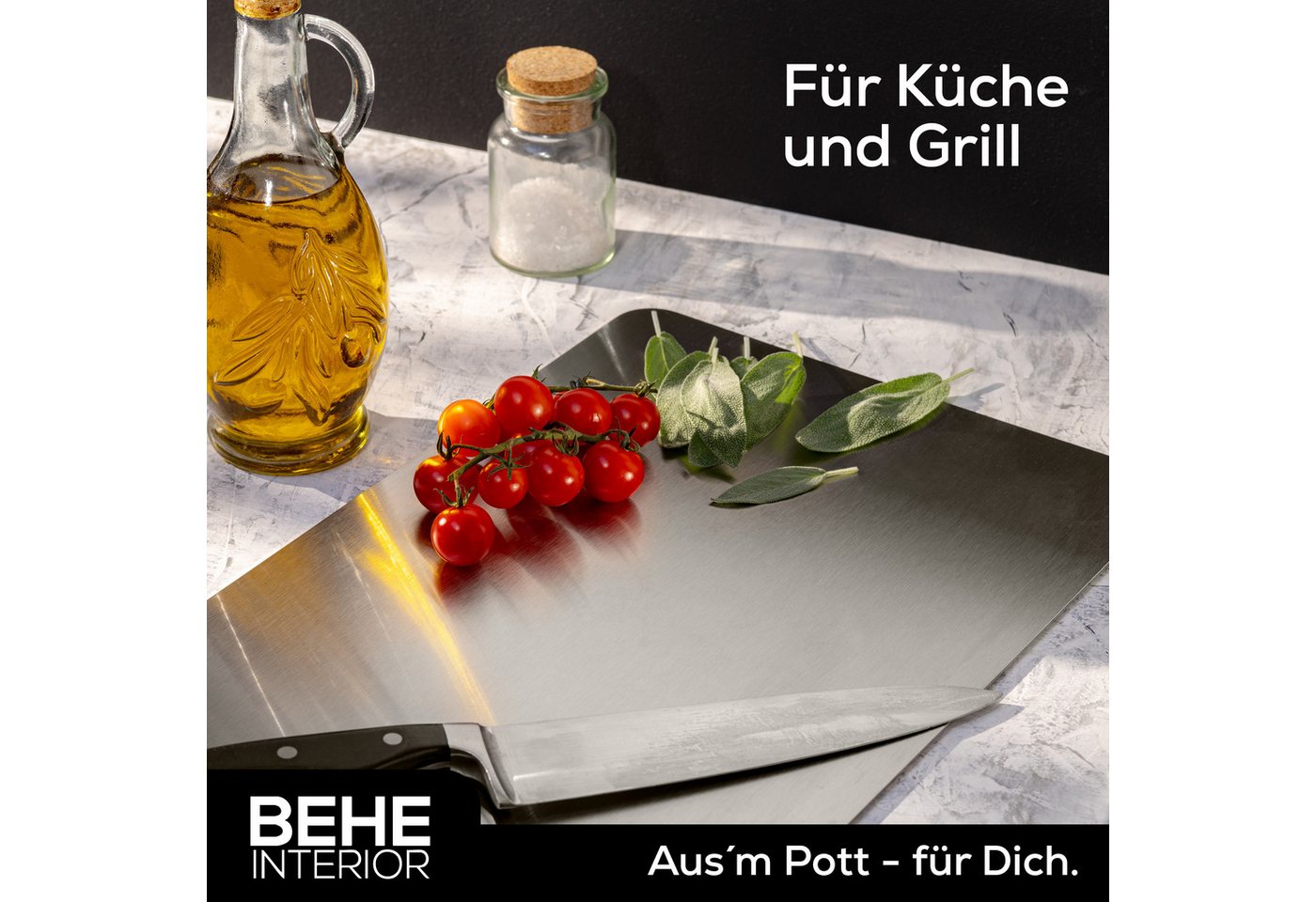 BEHE Interior Schneidebrett 100% Titan Schneidebrett - Titanium cutting board, (1 Schneidebrett), 00% Reintitan · Spülmaschinenfest · Antibakteriell · 30x21cm – Bild 5 von 5