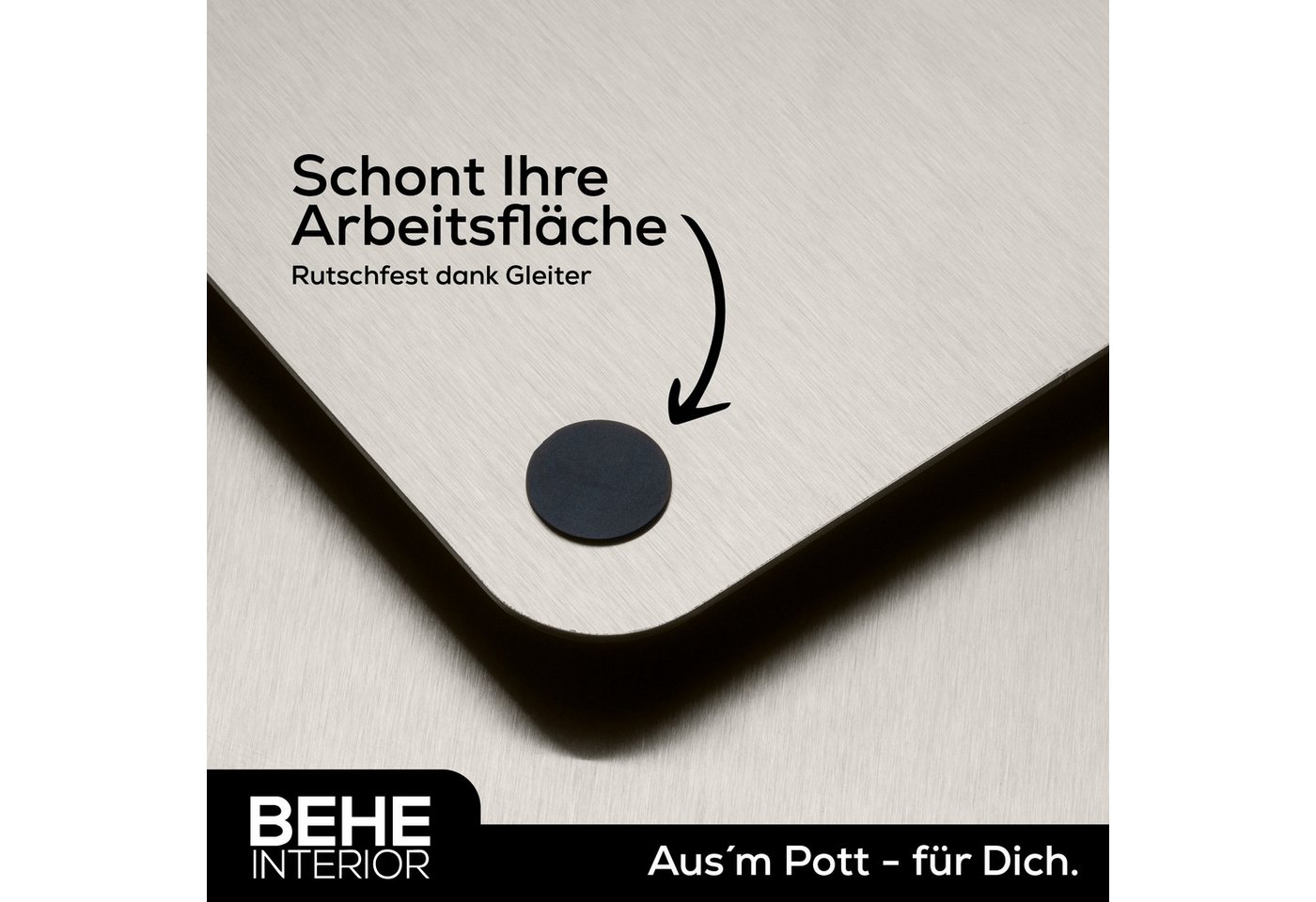 BEHE Interior Schneidebrett Edelstahl Knetbrett, Arbeitsplatte [versch. Größen], rutschfest – Bild 4 von 5