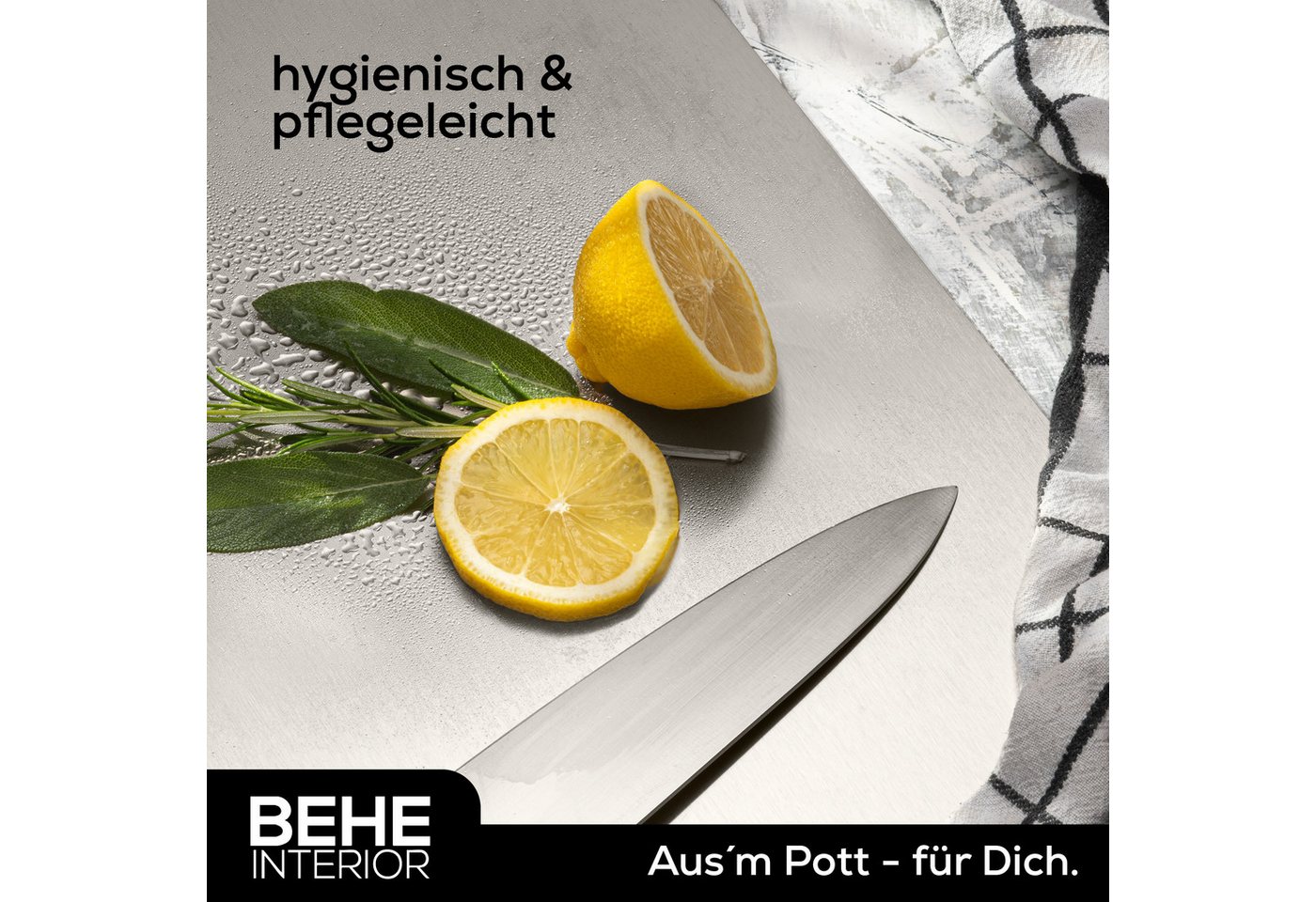 BEHE Interior Schneidebrett Edelstahl Schneidebrett Set - Rutschfest, hygienisches Frühstücksbrett, ohne Griff, (1-St), Rutschfeste, selbstklebende Gummigleiter – Bild 2 von 5