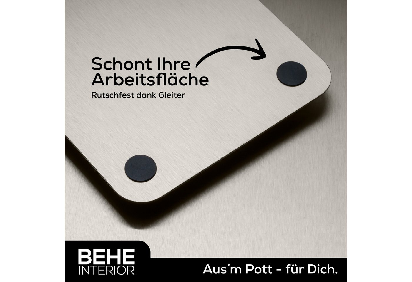 BEHE Interior Schneidebrett Edelstahl Schneidebrett Set - Rutschfest, hygienisches Frühstücksbrett, ohne Griff, (1-St), Rutschfeste, selbstklebende Gummigleiter – Bild 4 von 5