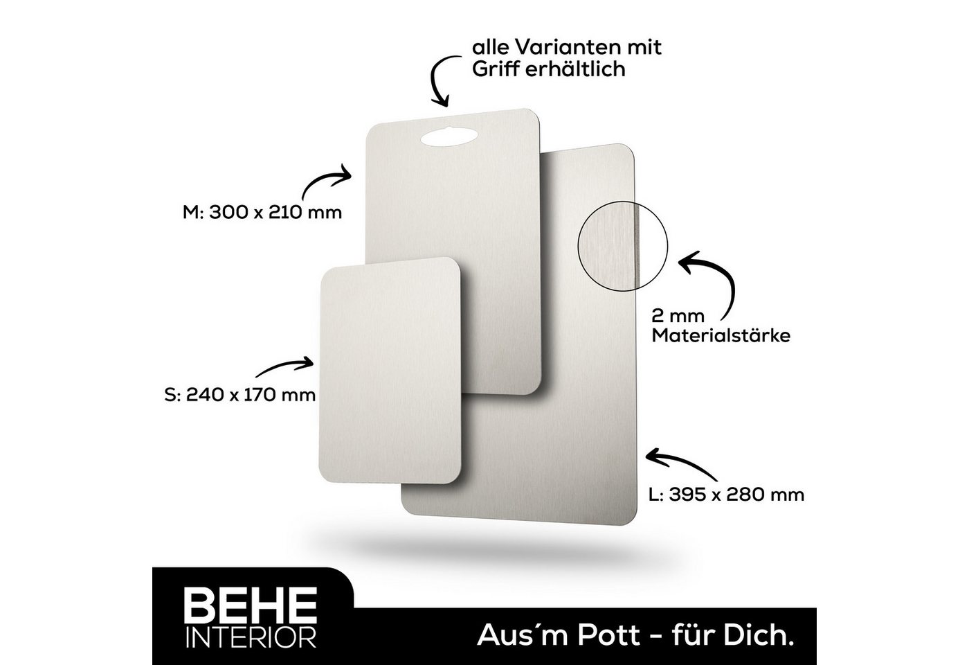 BEHE Interior Schneidebrett Edelstahl Schneidebrett Set - Rutschfest, hygienisches Frühstücksbrett, ohne Griff, (1-St), Rutschfeste, selbstklebende Gummigleiter – Bild 5 von 5