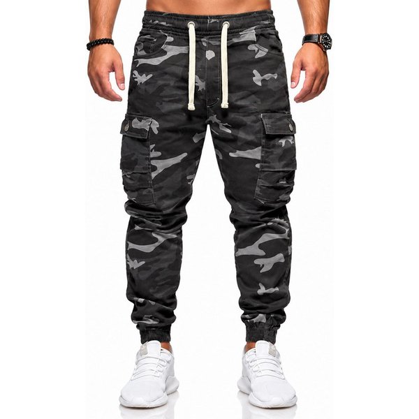 behype Cargohose als Stoffhose mit Stretch Chino Cargo Hose mit Tarnmuster für Herren