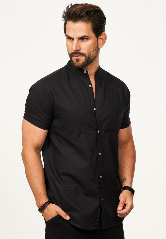 behype Kurzarmhemd als Sommerhemd aus Leinen im Regular-Fit Herren Leinenhemd Freizeithemd mit Stehkragen – Bild 2 von 4