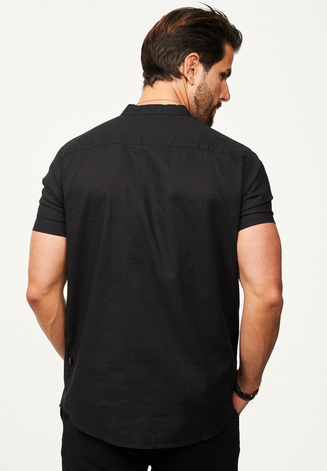 behype Kurzarmhemd als Sommerhemd aus Leinen im Regular-Fit Herren Leinenhemd Freizeithemd mit Stehkragen – Bild 4 von 4