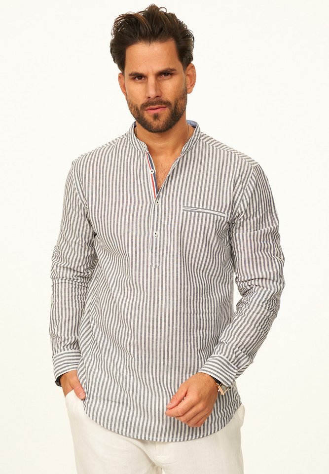 behype Langarmhemd Gestreift im Regular-Fit mit Henley-Stehkragen Herren Sommerhemd als Freizeithemd – Bild 2 von 5
