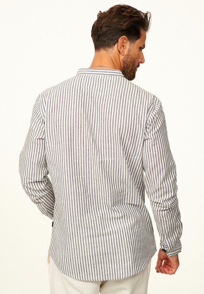 behype Langarmhemd Gestreift im Regular-Fit mit Henley-Stehkragen Herren Sommerhemd als Freizeithemd – Bild 5 von 5