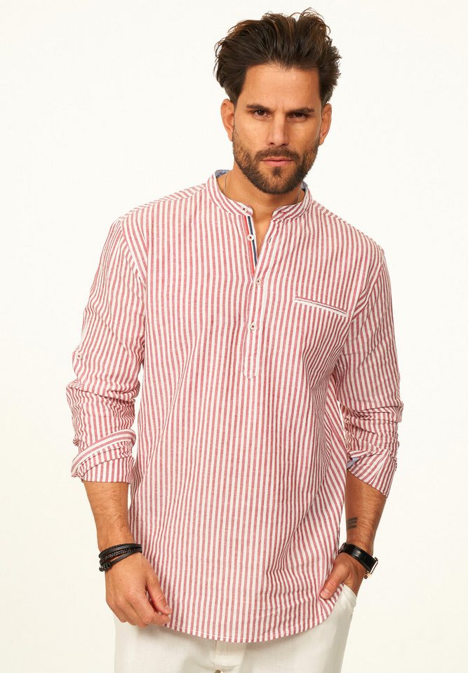 behype Langarmhemd Gestreift im Regular-Fit mit Henley-Stehkragen Herren Sommerhemd als Freizeithemd – Bild 2 von 5