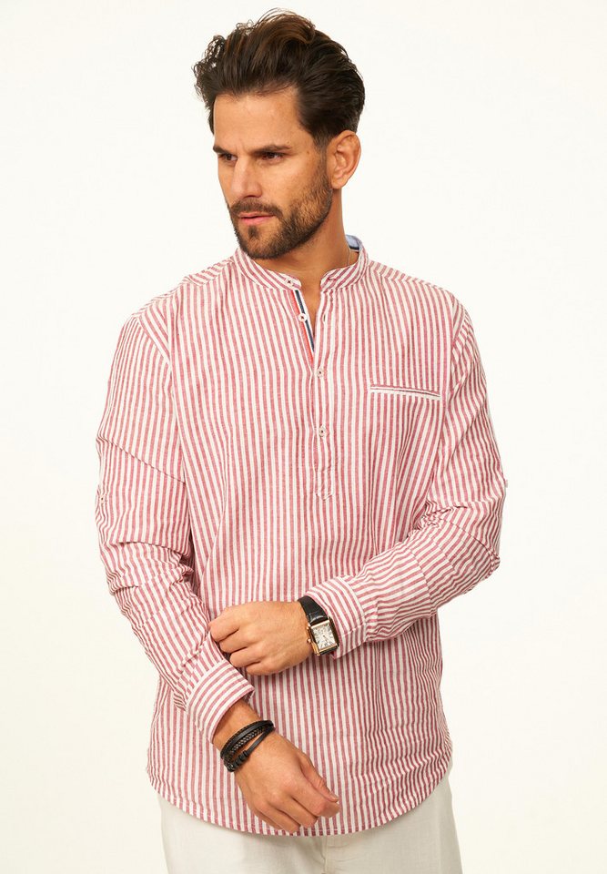 behype Langarmhemd Gestreift im Regular-Fit mit Henley-Stehkragen Herren Sommerhemd als Freizeithemd – Bild 3 von 5