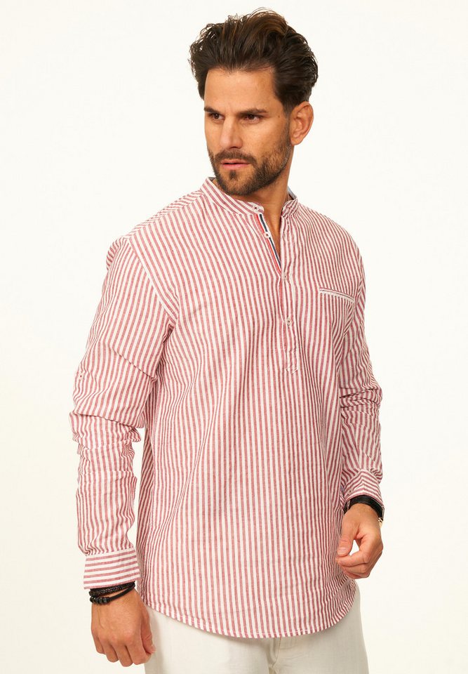 behype Langarmhemd Gestreift im Regular-Fit mit Henley-Stehkragen Herren Sommerhemd als Freizeithemd – Bild 4 von 5