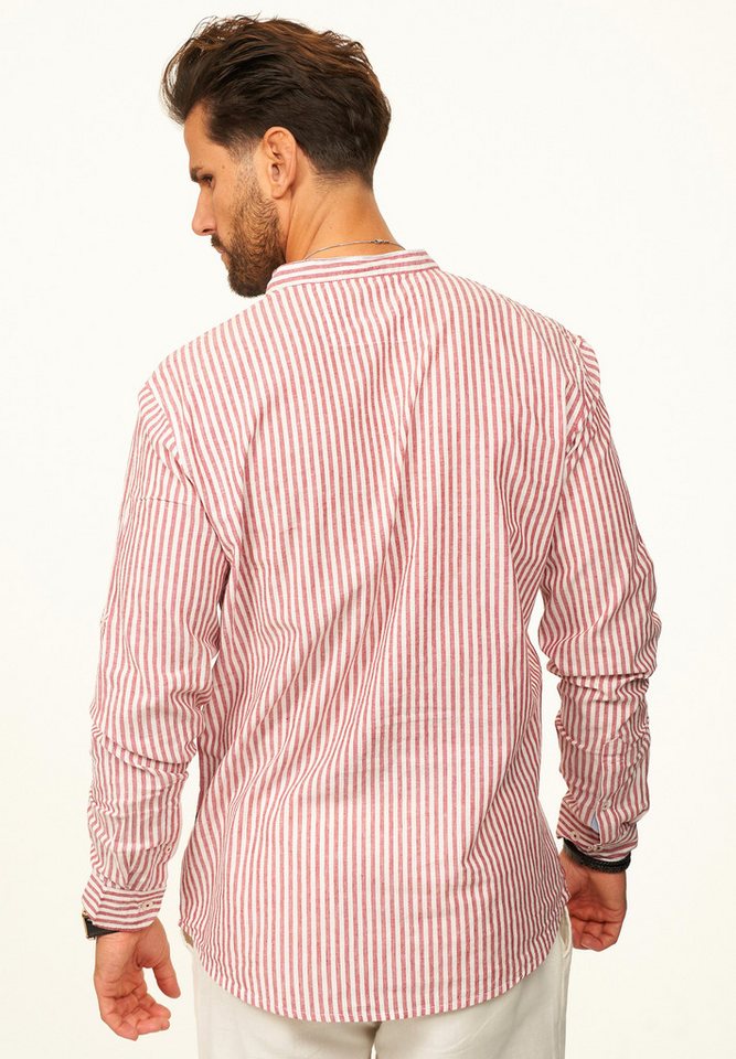 behype Langarmhemd Gestreift im Regular-Fit mit Henley-Stehkragen Herren Sommerhemd als Freizeithemd – Bild 5 von 5