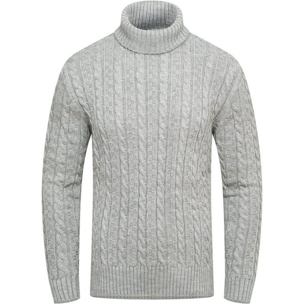 behype Rollkragenpullover BSLANA Grobstrick Zopf-Muster Winterpullover Strickpullover