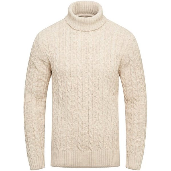 behype Rollkragenpullover BSLANA Grobstrick Zopf-Muster Winterpullover Strickpullover