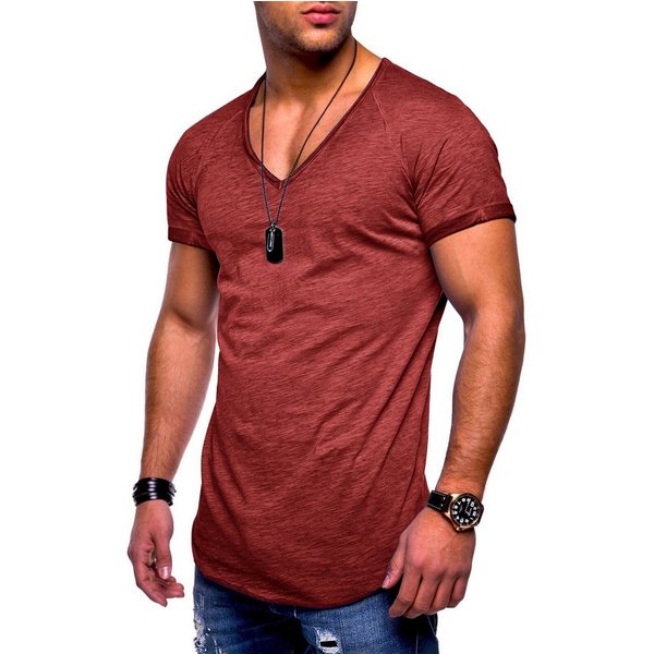 behype T-Shirt BHSOLIN Herren Basic Kurzarm V-Neck Oversized Shirt V-Ausschnitt
