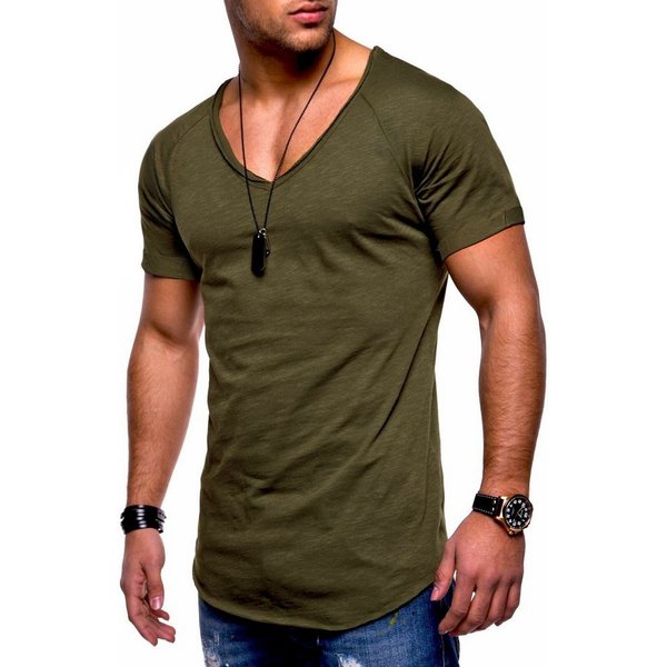 behype T-Shirt BHSOLIN Herren Basic Kurzarm V-Neck Oversized Shirt V-Ausschnitt
