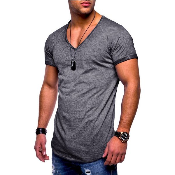behype T-Shirt BHSOLIN Herren Basic Kurzarm V-Neck Oversized Shirt V-Ausschnitt