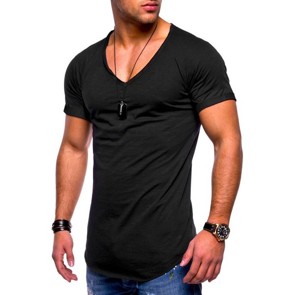 behype T-Shirt BHSOLIN Herren Basic Kurzarm V-Neck Oversized Shirt V-Ausschnitt