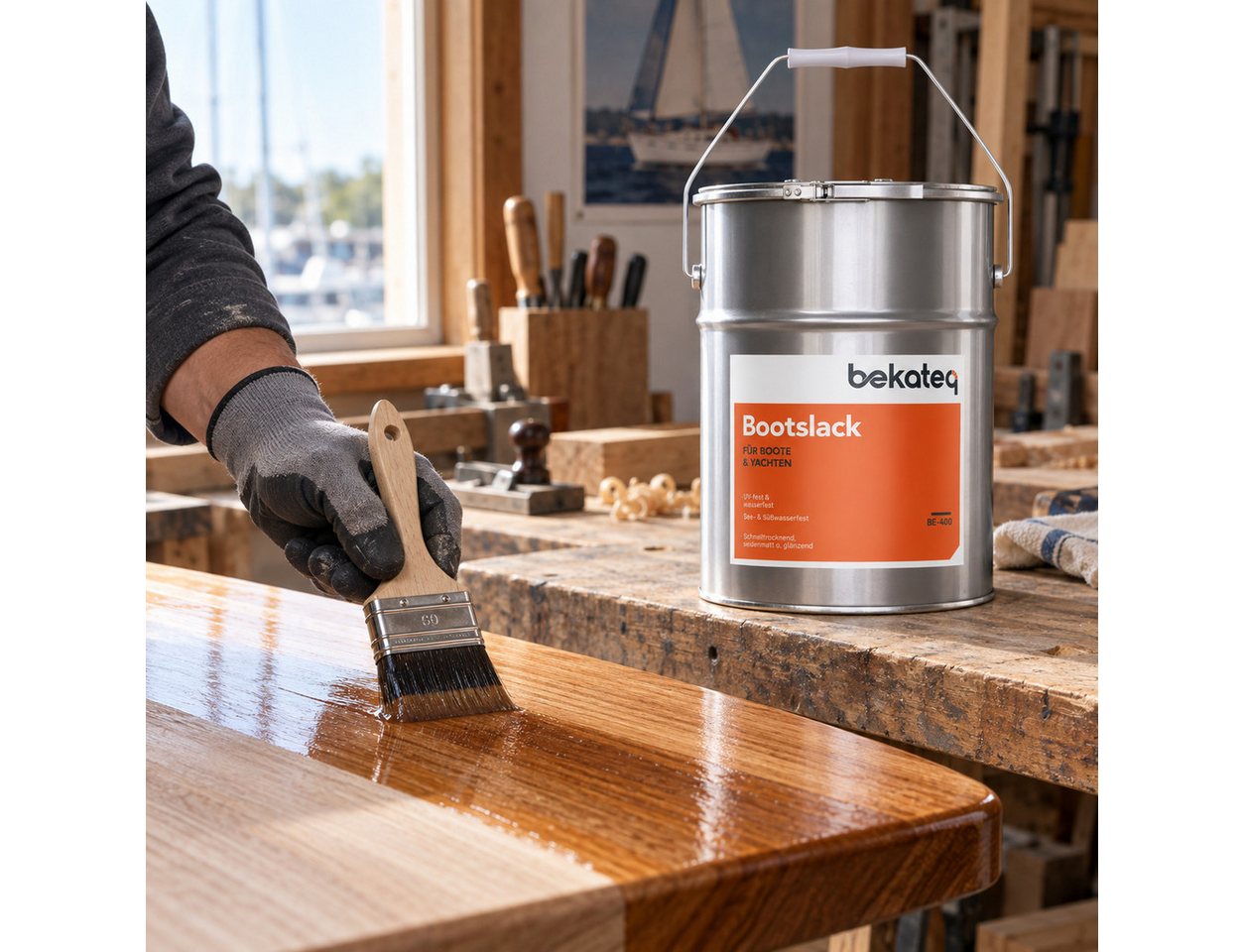 BEKATEQ Holzlack BE-400 Bootslack in seidenmatt oder glänzend, farblos, Yachtlack, Klarlack, Parkettlack, Treppenlack – Bild 5 von 5