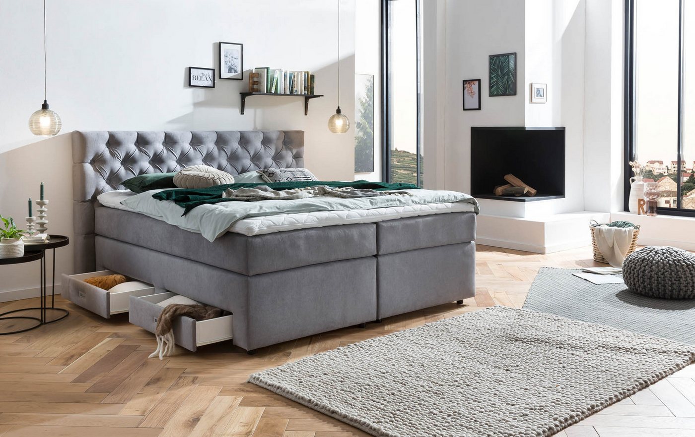 Belanoti Boxspringbett Lara (Unterbox, Stauraum, Matratze, Topper), 180x200 cm, mit Bettkasten, Visco-Topper, H2/H3 wendbar, 7-Zonen-TFK – Bild 2 von 5