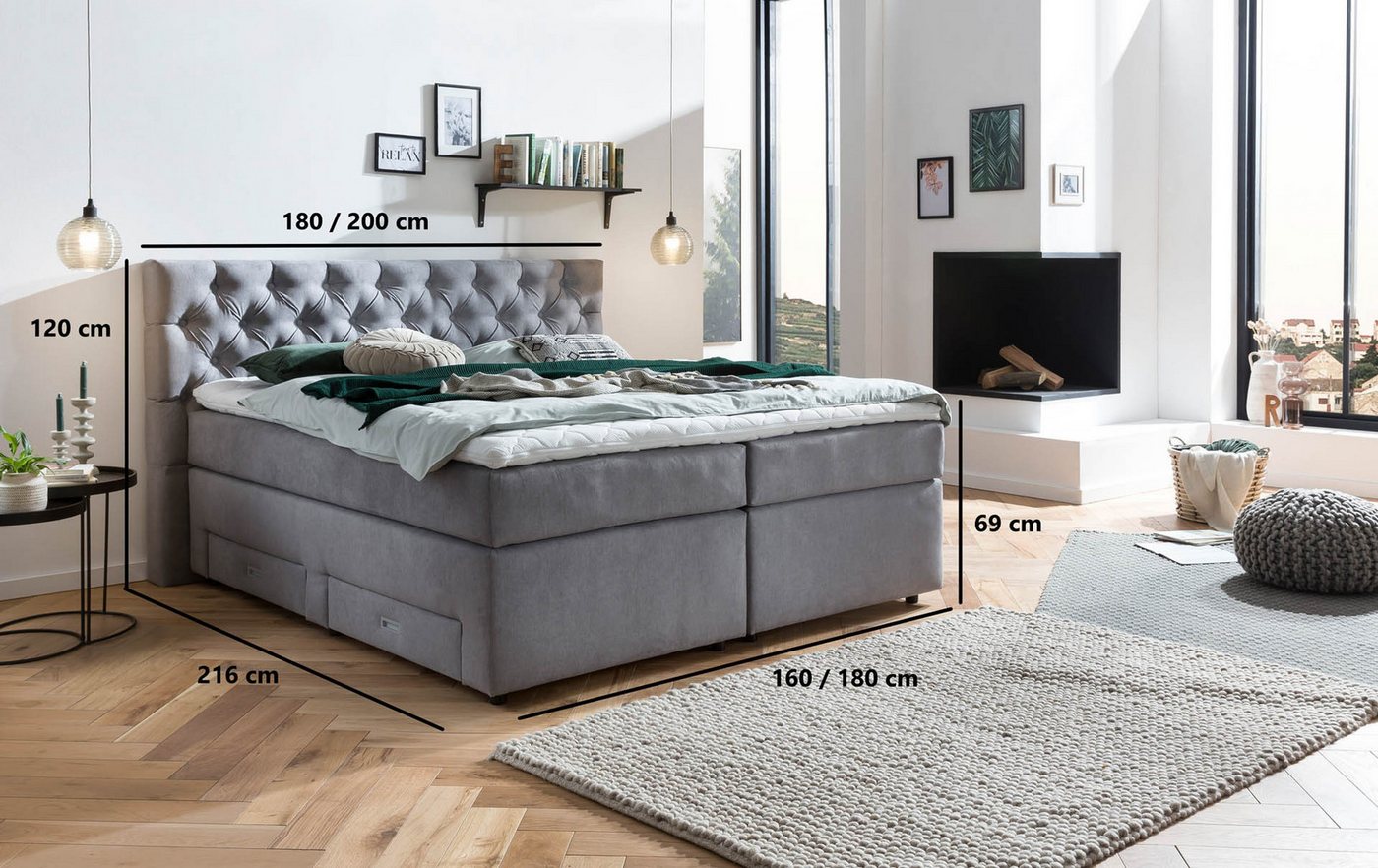 Belanoti Boxspringbett Lara (Unterbox, Stauraum, Matratze, Topper), 180x200 cm, mit Bettkasten, Visco-Topper, H2/H3 wendbar, 7-Zonen-TFK – Bild 5 von 5