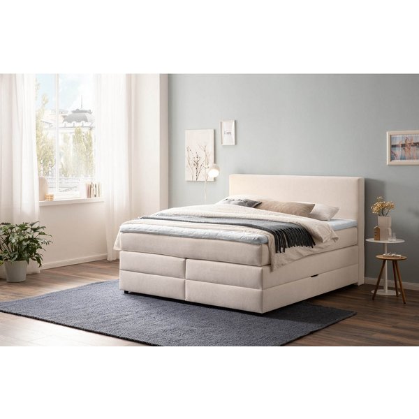 Belanoti Boxspringbett LOFT (Boxspringbett 180x200 mit Bettkasten, 7-Zonen Taschenfederkern Matratze inklusive Visco Topper), Bett 180x200 in der Farbe Beige H2