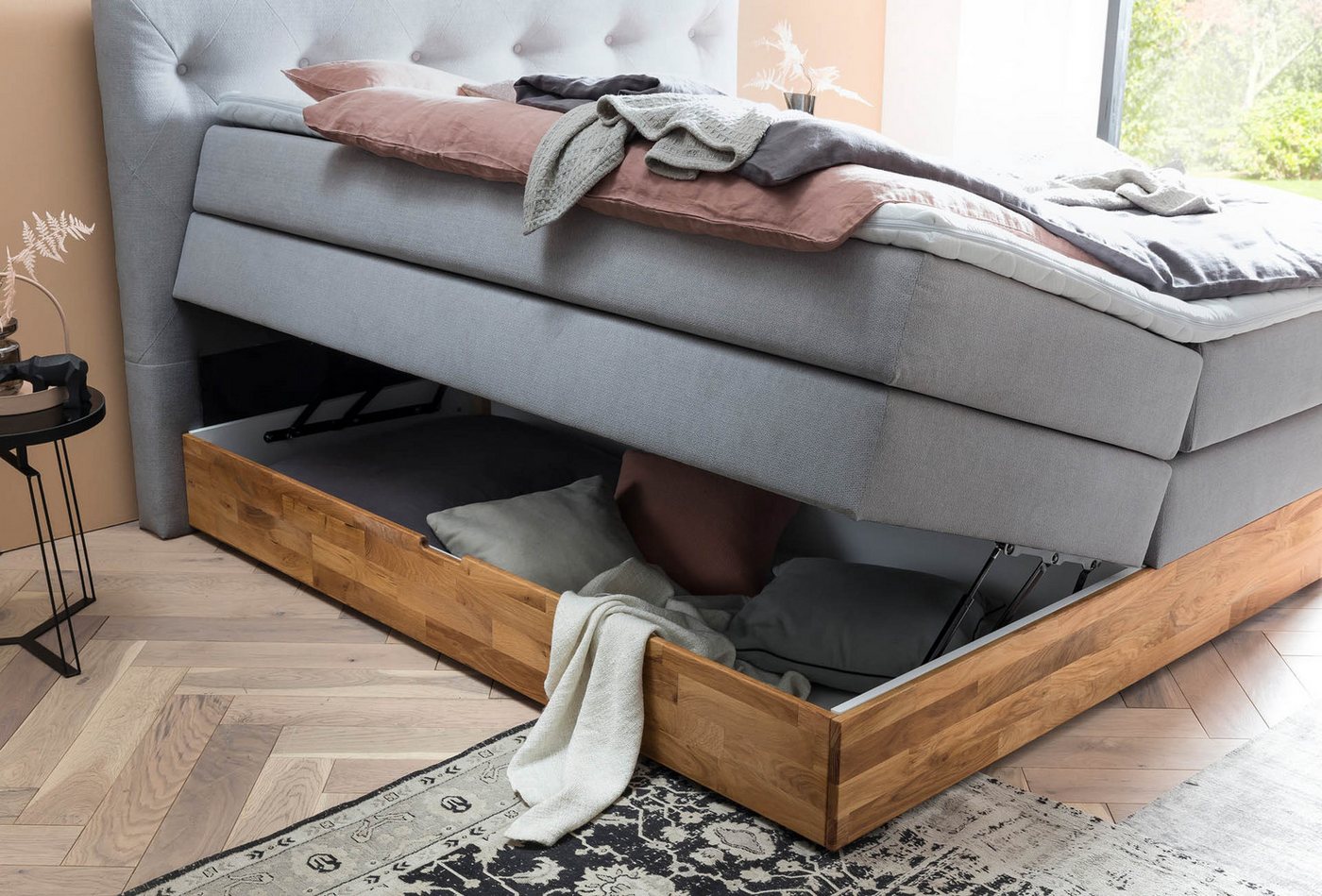 Belanoti Boxspringbett Marbo mit Bettkasten Eiche (Bett inklusive Matratze und Topper, 7-Zonen TFK-Matratze H2/H3 wendbar & 6 cm Visco-Topper), 160x200, 180x200 – Bild 2 von 5