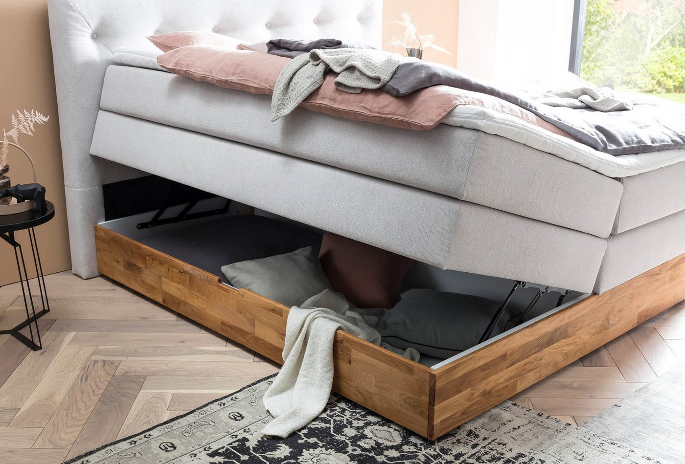 Belanoti Boxspringbett Marbo mit Bettkasten Eiche (Bett inklusive Matratze und Topper, 7-Zonen TFK-Matratze H2/H3 wendbar & 6 cm Visco-Topper), 140x200, 160x200 – Bild 2 von 5