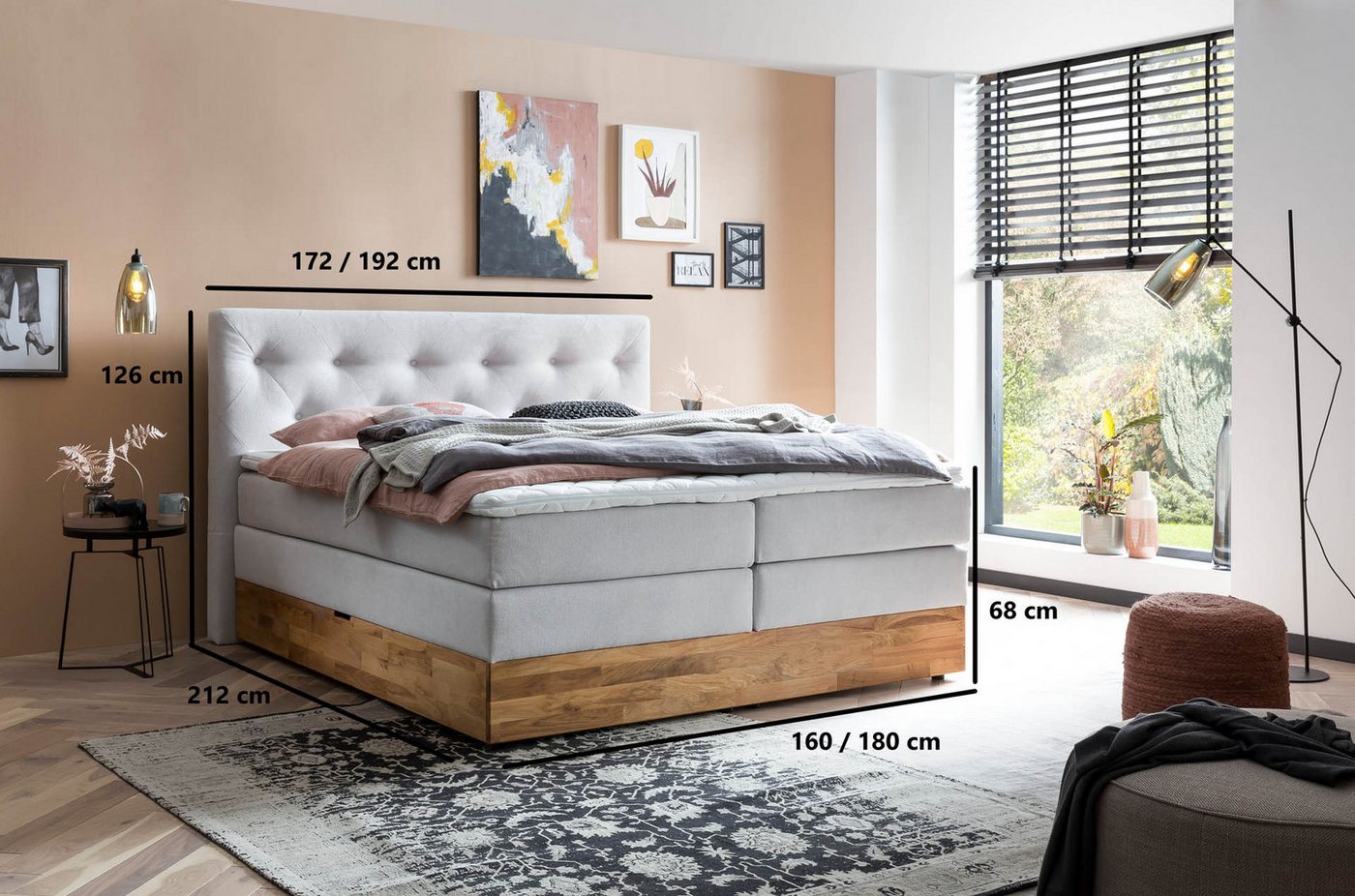 Belanoti Boxspringbett Marbo mit Bettkasten Eiche (Bett inklusive Matratze und Topper, 7-Zonen TFK-Matratze H2/H3 wendbar & 6 cm Visco-Topper), 140x200, 160x200 – Bild 5 von 5