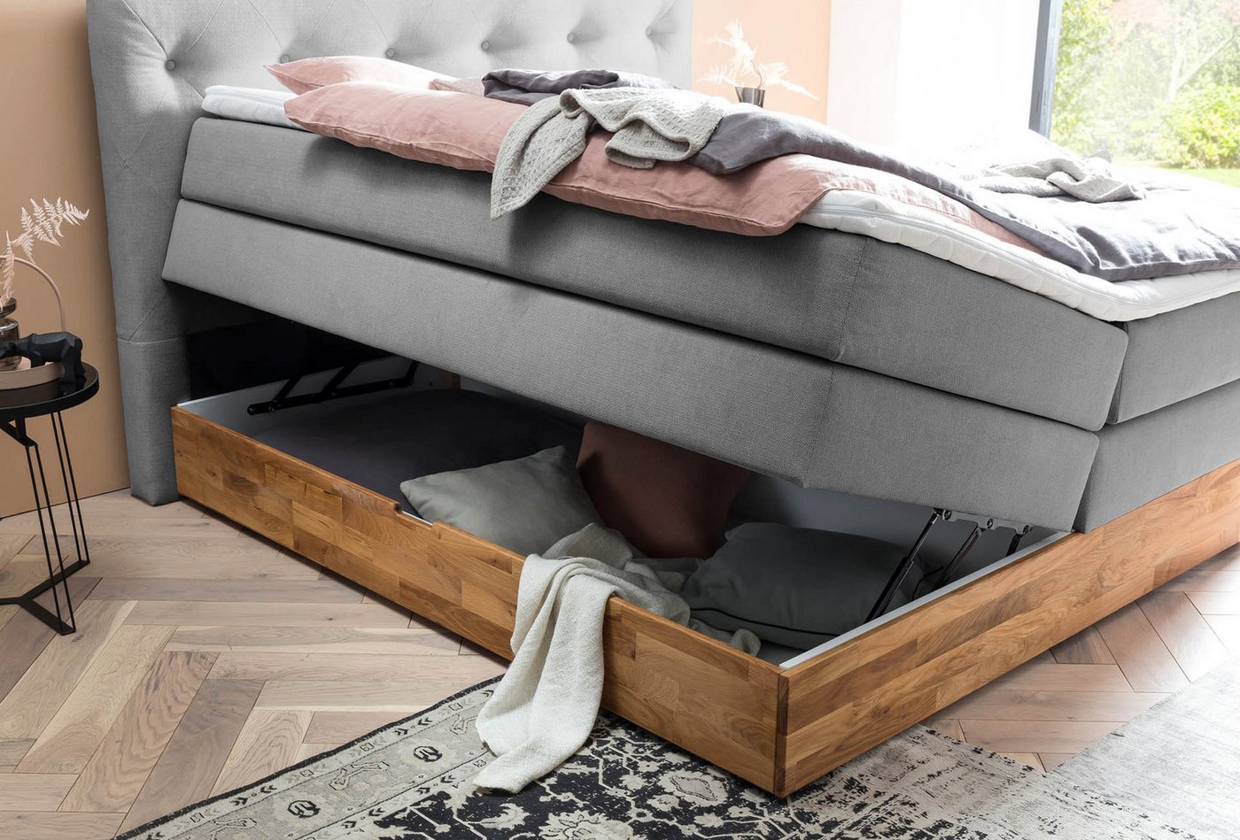Belanoti Boxspringbett Marbo mit Bettkasten Eiche (Bett inklusive Matratze und Topper, 7-Zonen TFK-Matratze H2/H3 wendbar & 6 cm Visco-Topper), 140x200, 160x200 – Bild 2 von 5
