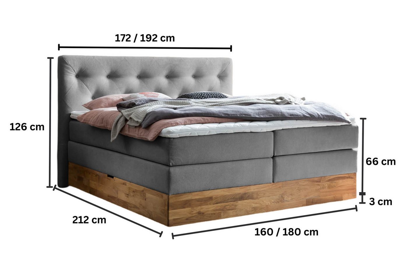 Belanoti Boxspringbett Marbo mit Bettkasten Eiche (Bett inklusive Matratze und Topper, 7-Zonen TFK-Matratze H2/H3 wendbar & 6 cm Visco-Topper), 140x200, 160x200 – Bild 5 von 5