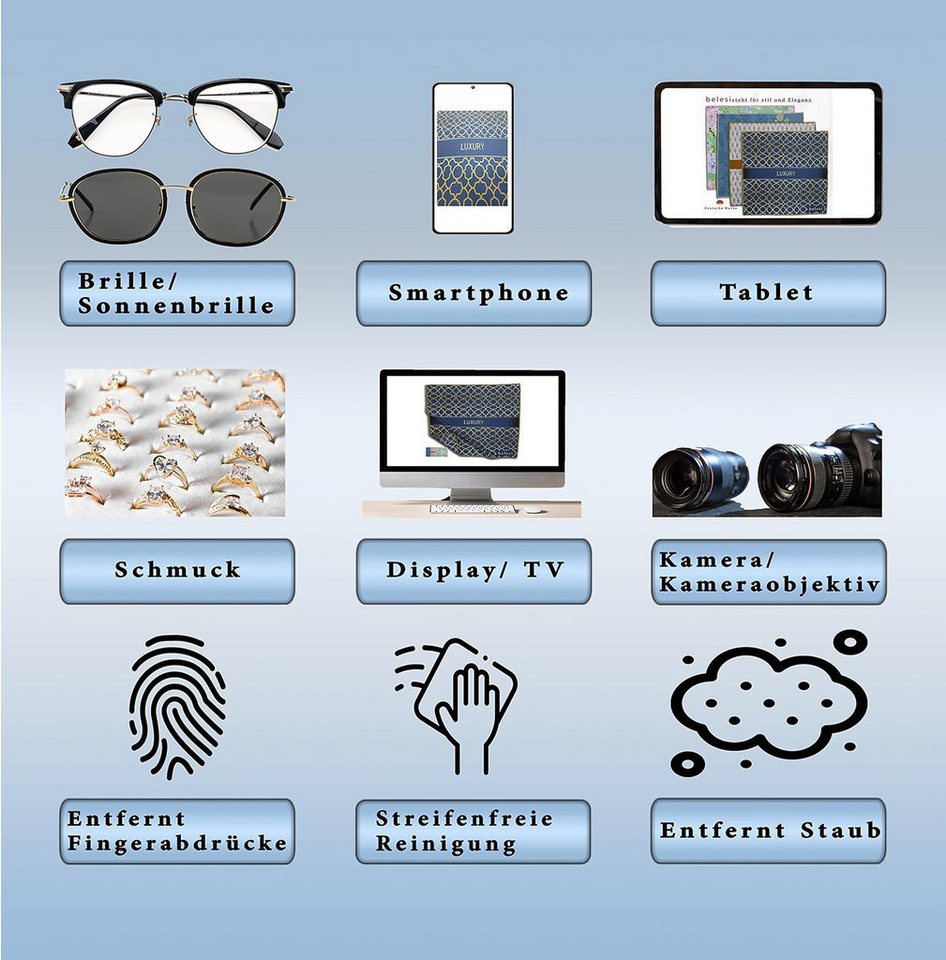 belesi Optikerqualität Handytuch Displaytuch Brillenputztuch Reinigungstuch Mikrofasertuch (2-tlg., XXL 30 x 30 cm, Zur Reinigung von Smartphone, Tablet, Brille – Bild 3 von 3