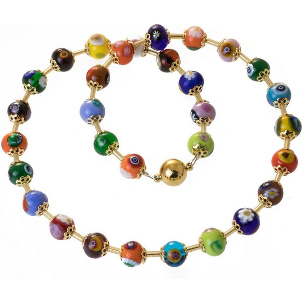 Bella Carina Perlenkette Echte Murano Glas Kette bunt gold, echte Murano Glas Perlen