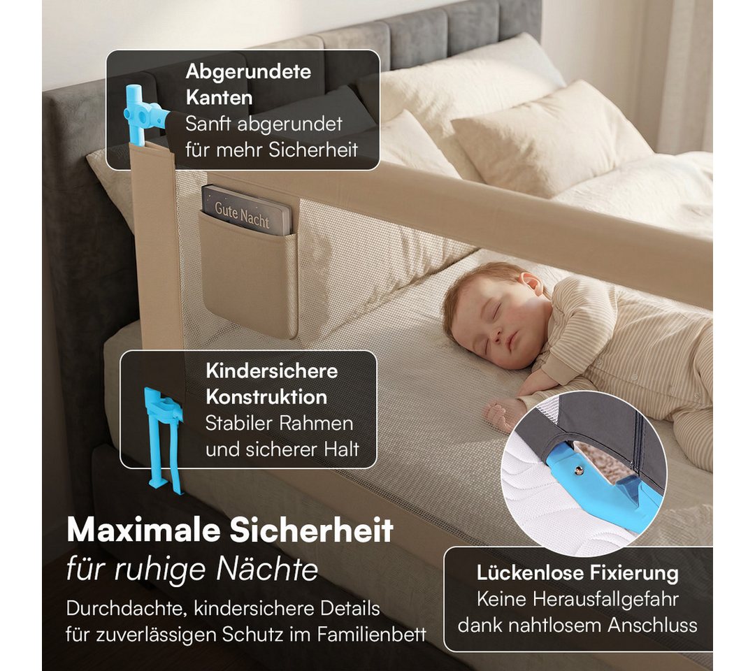 Bellabino Bettschutzgitter Drina, Rausfallschutz, Kinderbettgitter höhenverstellbar (150 cm breit, 1 St., Beige, mit Sicherheitsgurt), klappbar & kombinierbar,  – Bild 5 von 5