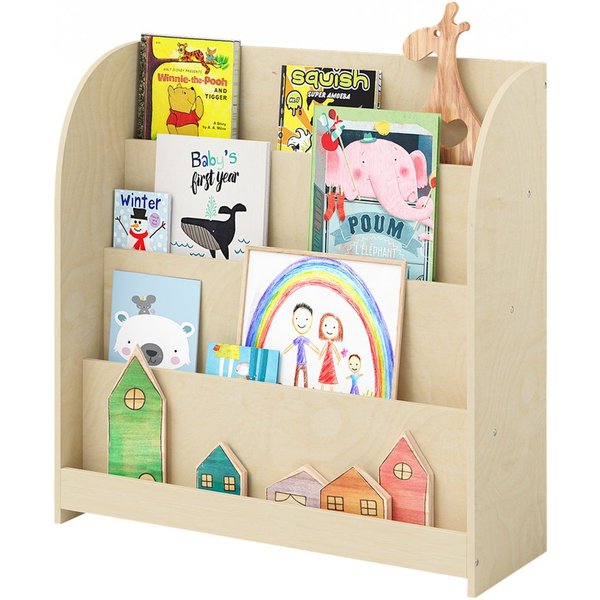 Bellabino Kinderregal Baru mit 4 großzügigen Ablagefächern, natur unbehandelt, Spielzeugregal 88x30x80 cm, Bücherregal Holz, mit 4 breiten Fächern für Bücher & 