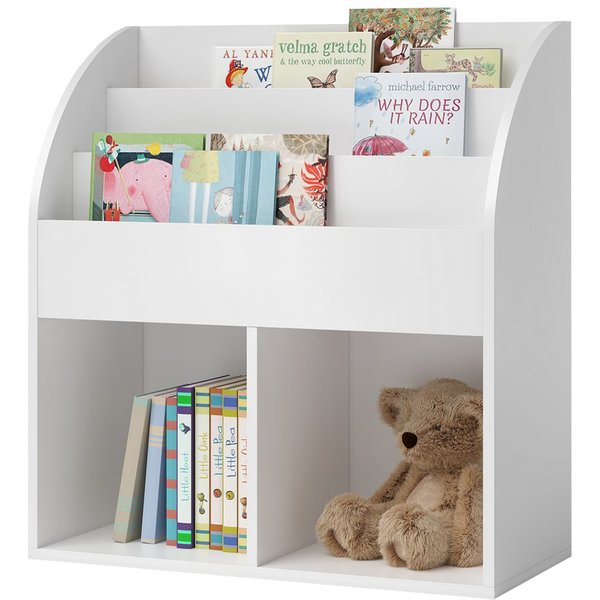 Bellabino Kinderregal Koro mit offenen Fächern, weiß, Bücherregal, Spielzeugaufbewahrung, 3 Fächer für Bücher, 2 Fächer für zusätzlichen Stauraum