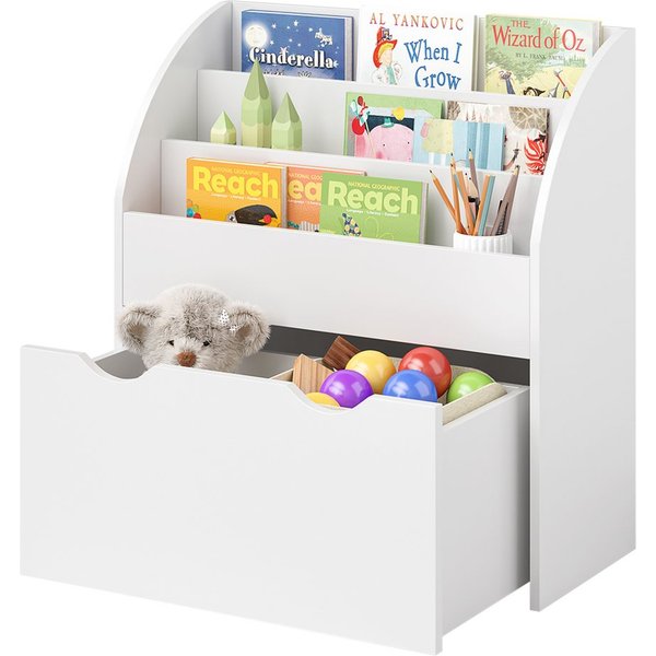 Bellabino Kinderregal Koro mit offenen Fächern, weiß, Bücherregal, Spielzeugaufbewahrung, 3 Fächer für Bücher, 1 geräumige Schublade