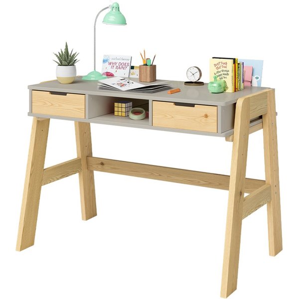 Bellabino Kinderschreibtisch Campo, höhenverstellbar 56-75 cm (mit Schubladen, 1 Ablagefach und 3 Aufbewahrungsfächer), beige/natur