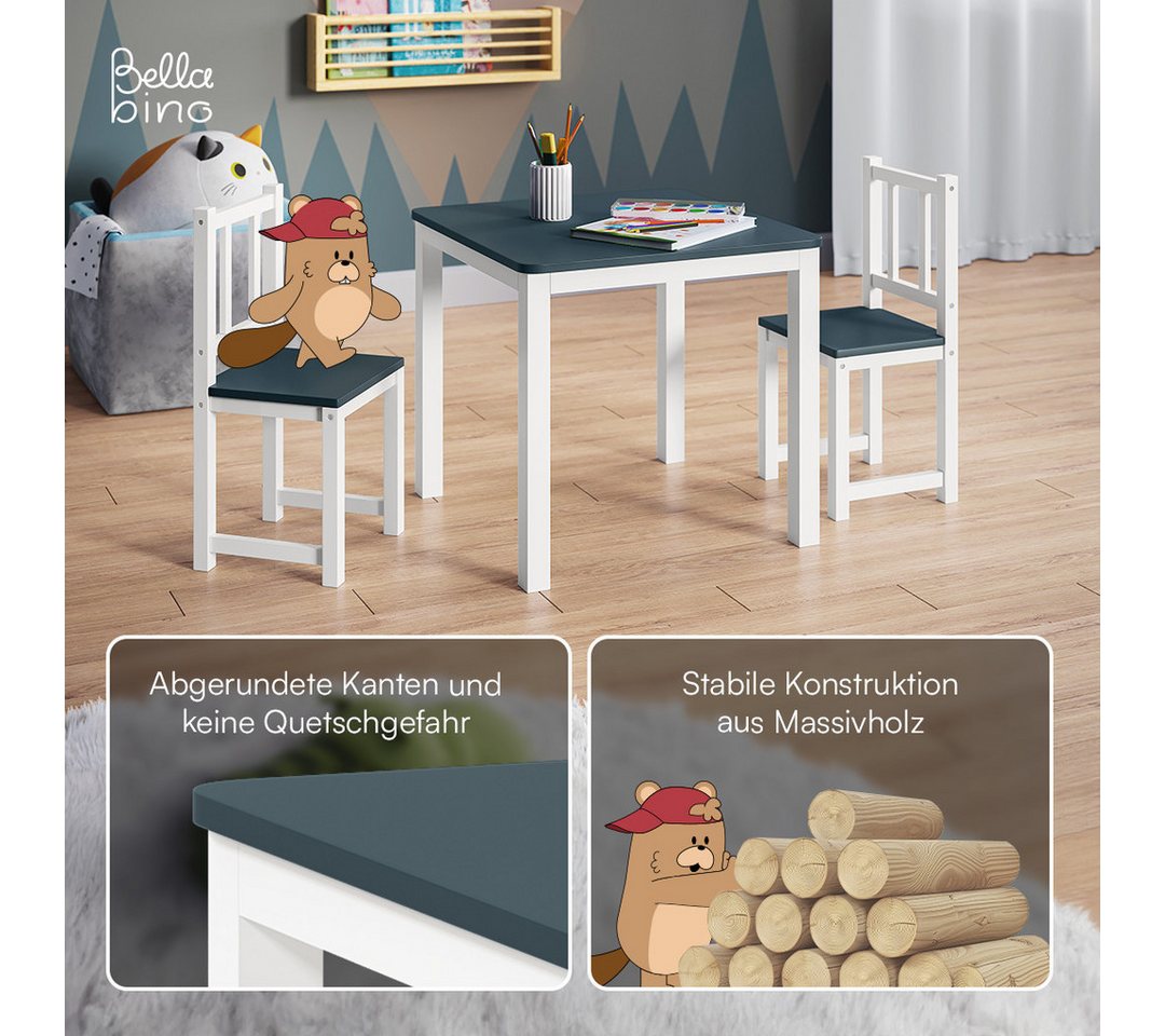 Bellabino Kindersitzgruppe Sora, (2 Stühle und 1 Tisch), Holzsitzgruppe aus Massivholz, abgerundete Ecken, Weiß/Anthrazit – Bild 5 von 5