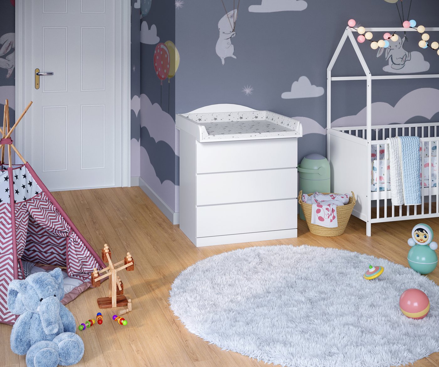 Bellabino Wickelaufsatz Oti, Wickeltischaufsatz, Aufsatz Wickeltisch in weiß, wellig, für IKEA Kommode Malm, Hemnes, Nordli – Bild 2 von 5
