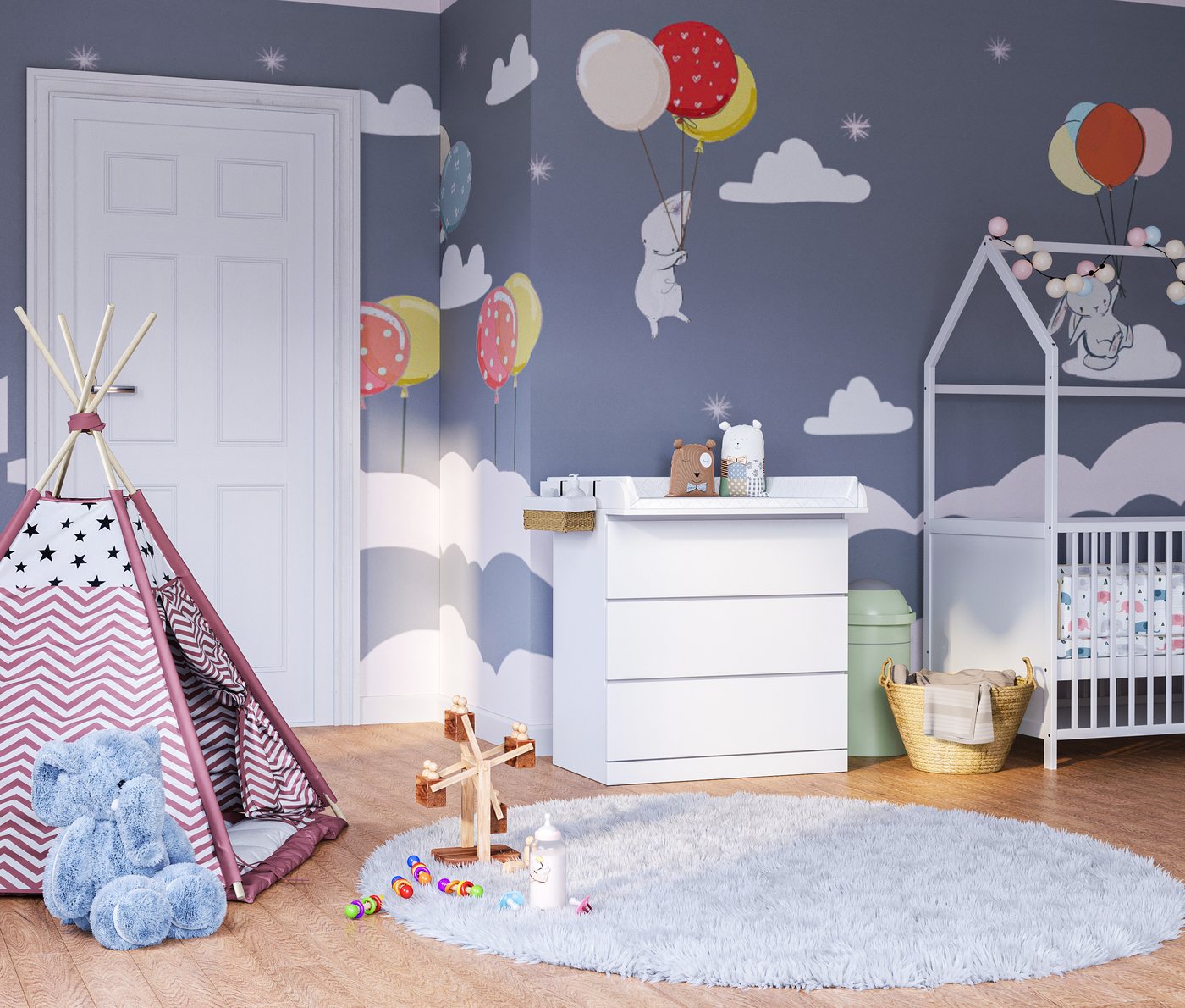 Bellabino Wickelaufsatz Oti, Wickeltischaufsatz, Aufsatz Wickeltisch in weiß, für IKEA Kommode Malm, Hemnes, Nordli – Bild 2 von 5