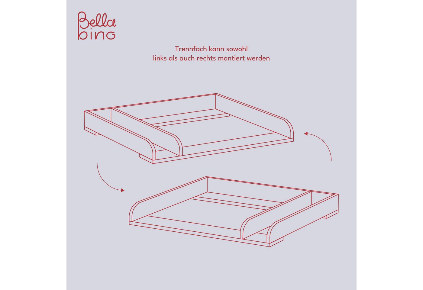Bellabino Wickelaufsatz Oti, Wickeltischaufsatz, Aufsatz Wickeltisch in weiß, für IKEA Kommode Malm, Hemnes, Nordli, mit Trennfach – Bild 3 von 5