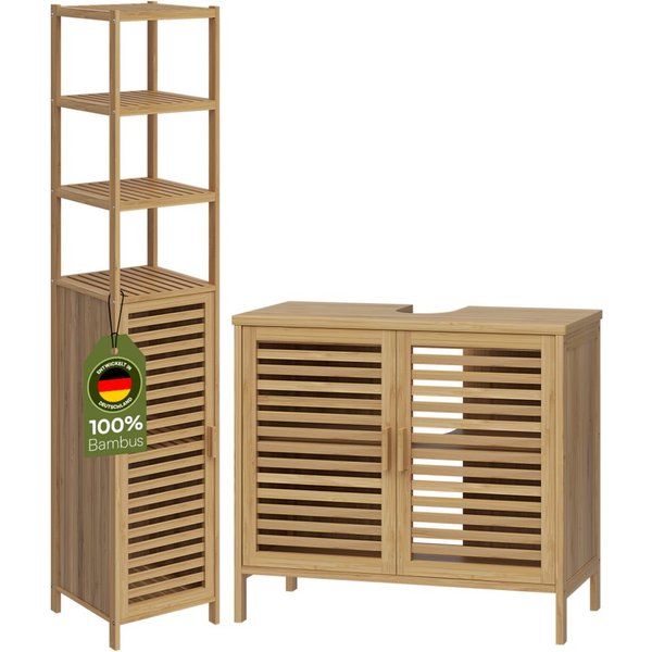 Bellamio Badmöbel-Set Newa aus Bambus, lackiert, (2er-Set, 1x Waschbeckenunterschrank, 1x Hochschrank), in verschiedenen Set-Kombinationen erhältlich