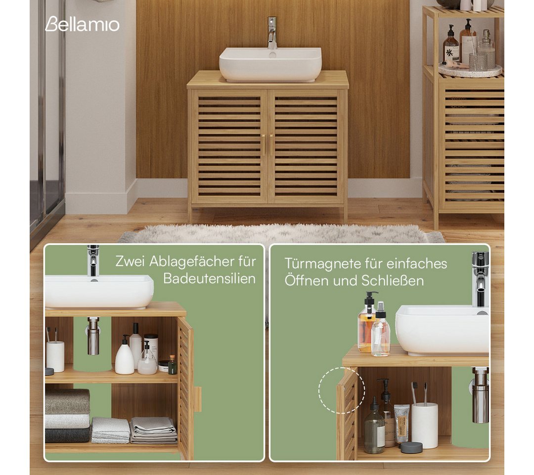 Bellamio Badmöbel-Set Newa aus Bambus, lackiert, (2er-Set, 1x Waschbeckenunterschrank, 1x Hochschrank), in verschiedenen Set-Kombinationen erhältlich – Bild 4 von 5